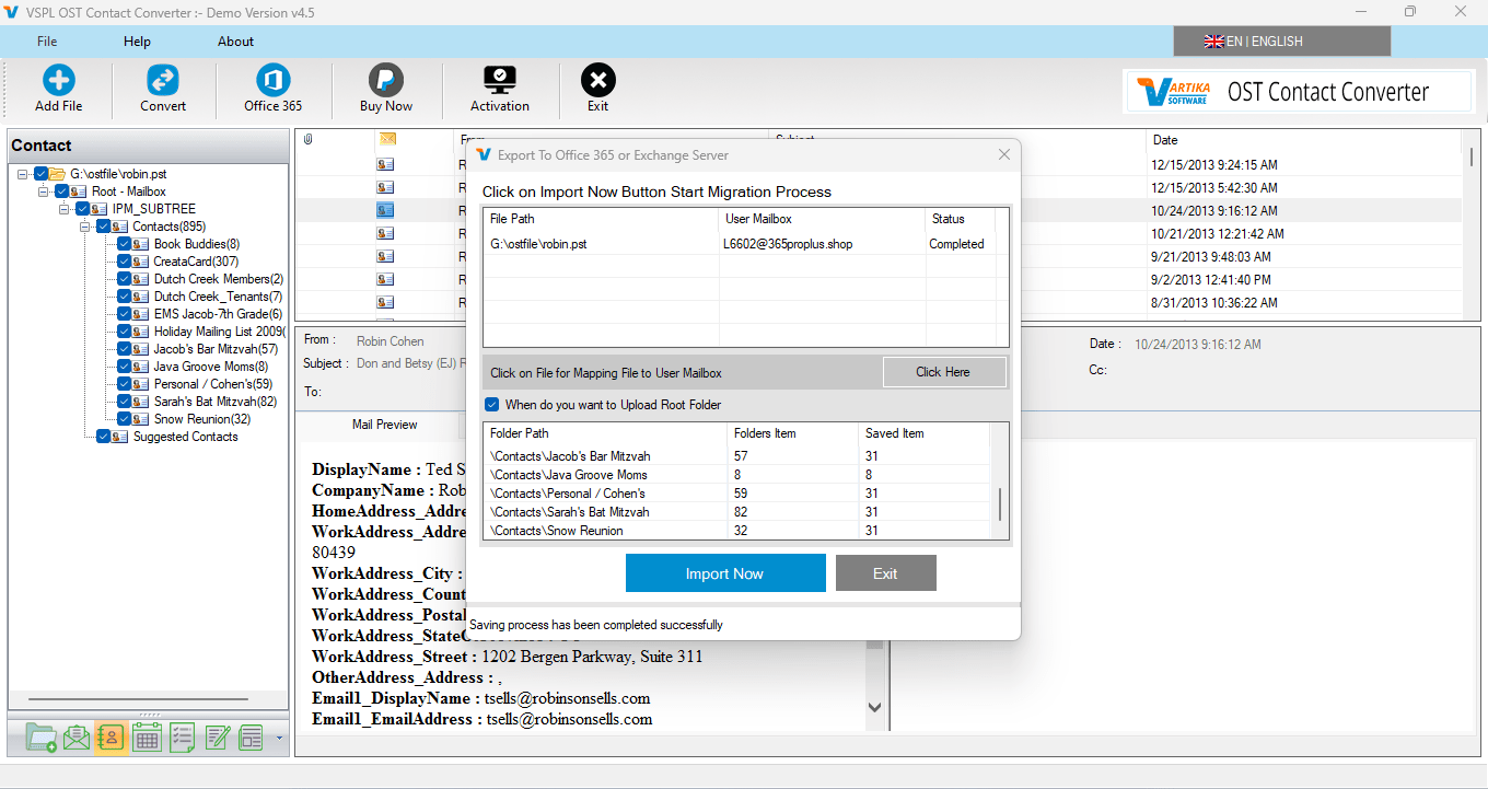 Importing OST Contact Items into Office 365 Account